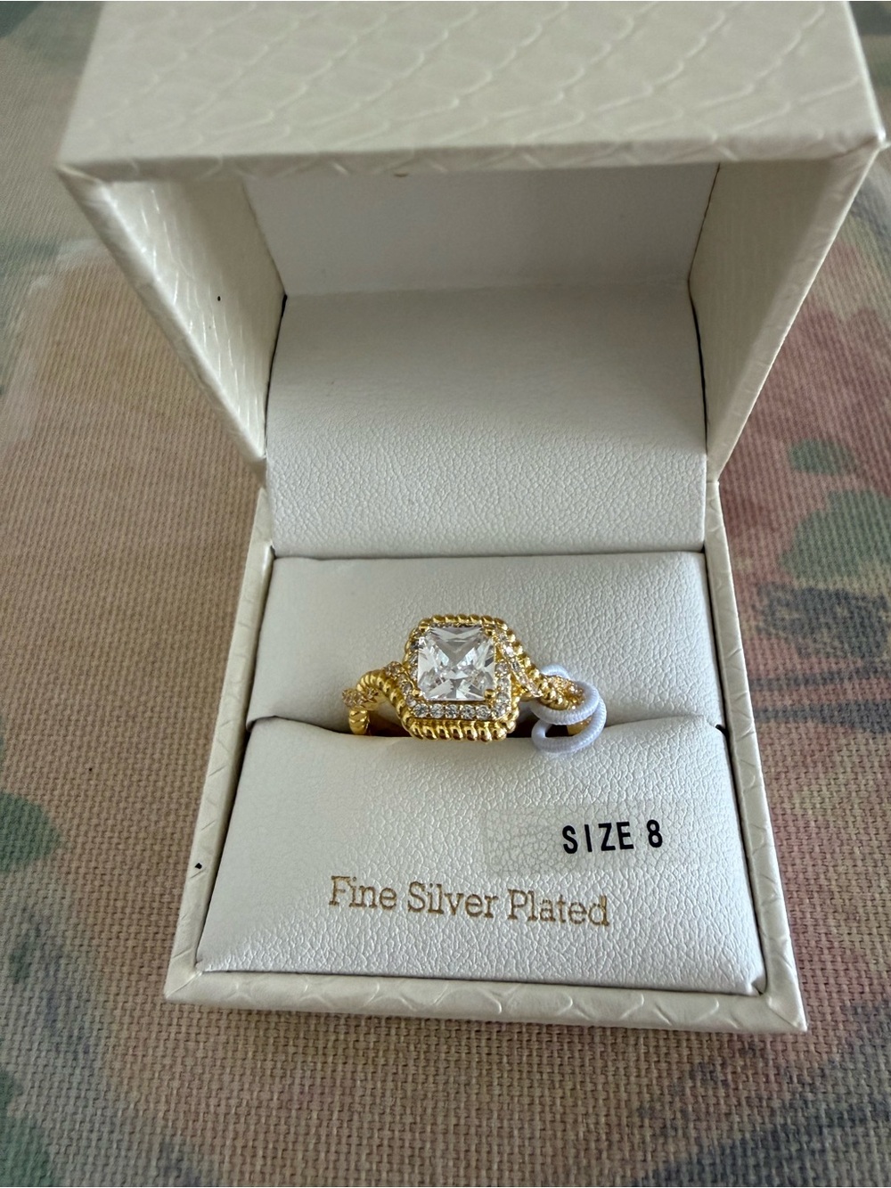 Giorgio di Vicenza Fine Silver Plated Radiant Cut CZ Halo Ring Size 8 NIB